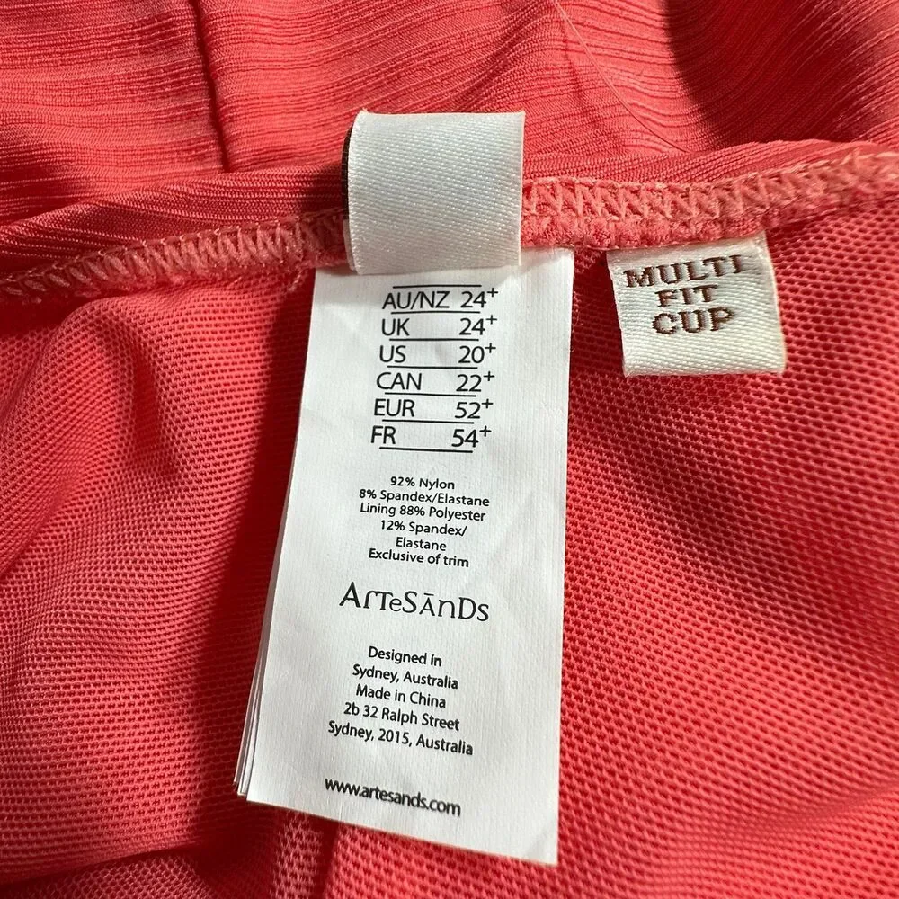 Artesands Aria Manet One Piece in Coral Plus Sz 20 Ruched V-neckline Swimsuit